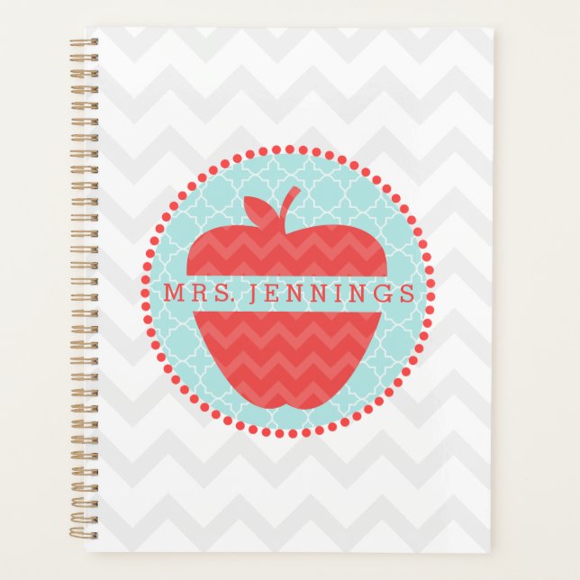 Chevron Apple Quatrefoil Personalised Teacher Planner (Front)