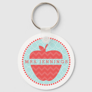 Chevron Apple Quatrefoil Teacher Keychain