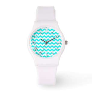 Chevron Aqua Teal and White ZigZag Zig Zags Watch
