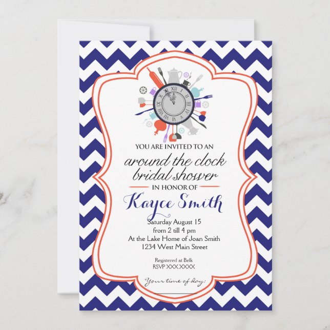 Chevron Around the Clock Bridal Shower Invitation (Front)