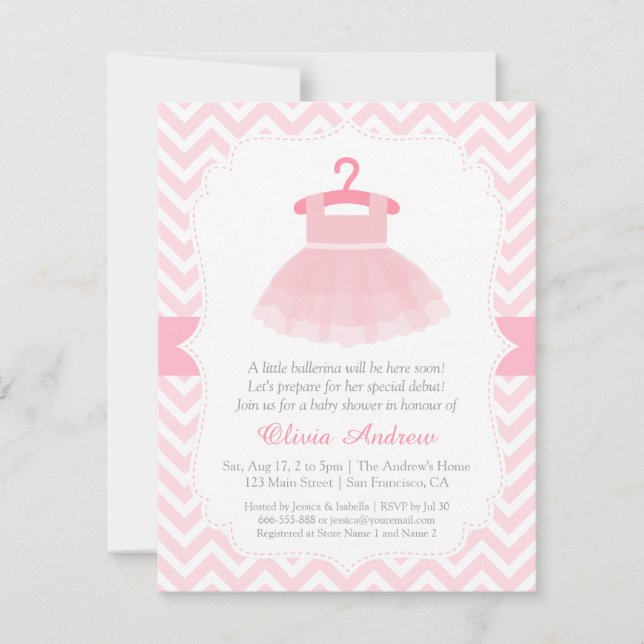 Chevron Ballerina Girl Baby Shower Invitations (Front)