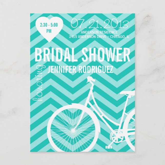 Chevron Bicycle Bridal Wedding Shower Postcard (Front)