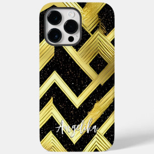 Chevron Black and Gold Personalised Name Case-Mate iPhone 14 Pro Max Case
