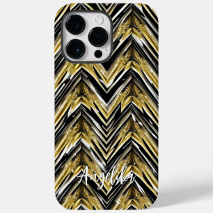Chevron Black and Gold Personalised Name Case-Mate iPhone 14 Pro Max Case