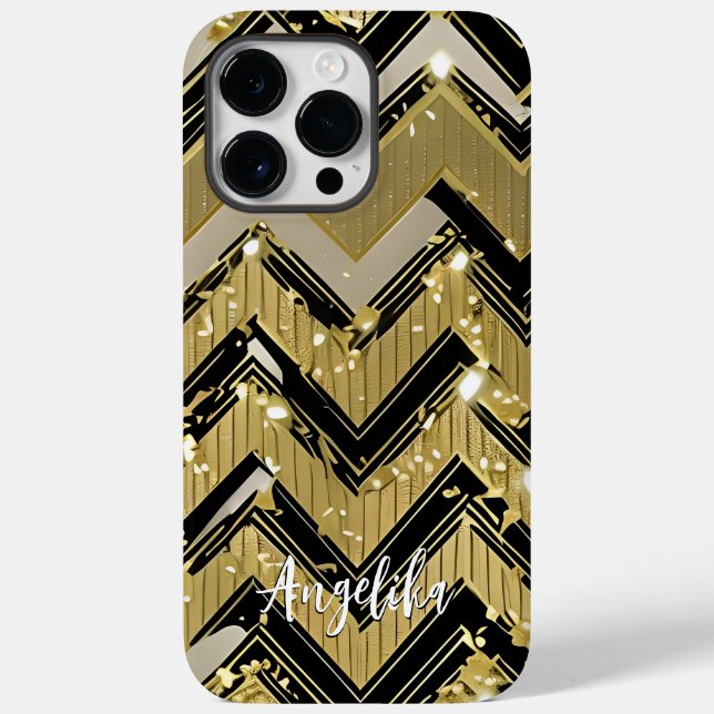 Chevron Black and Gold Personalised Name Case-Mate iPhone Case (Back)