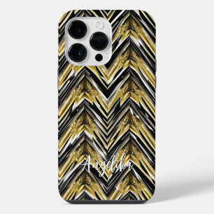 Chevron Black and Gold Personalised Name iPhone 14 Pro Max Case