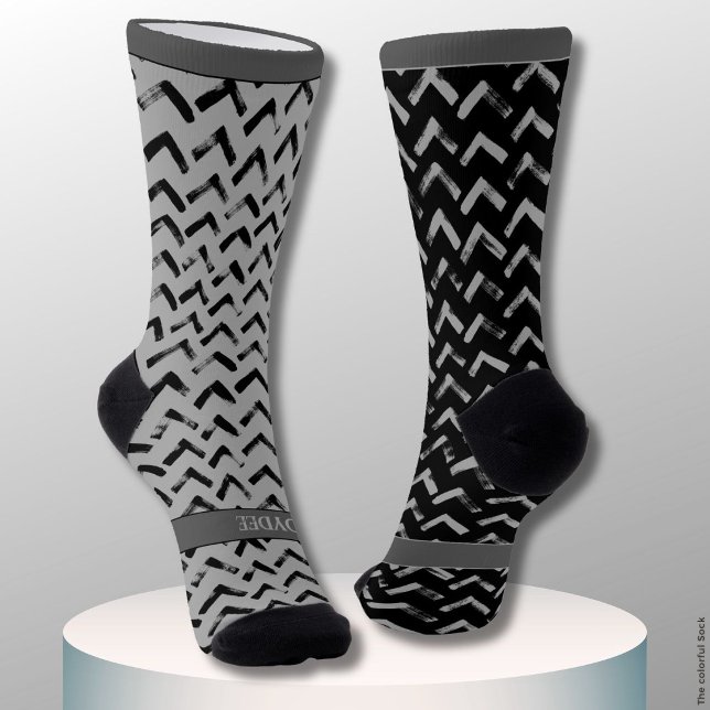 Chevron Black and Grey Name on Mismatch Socks (Creator Uploaded)