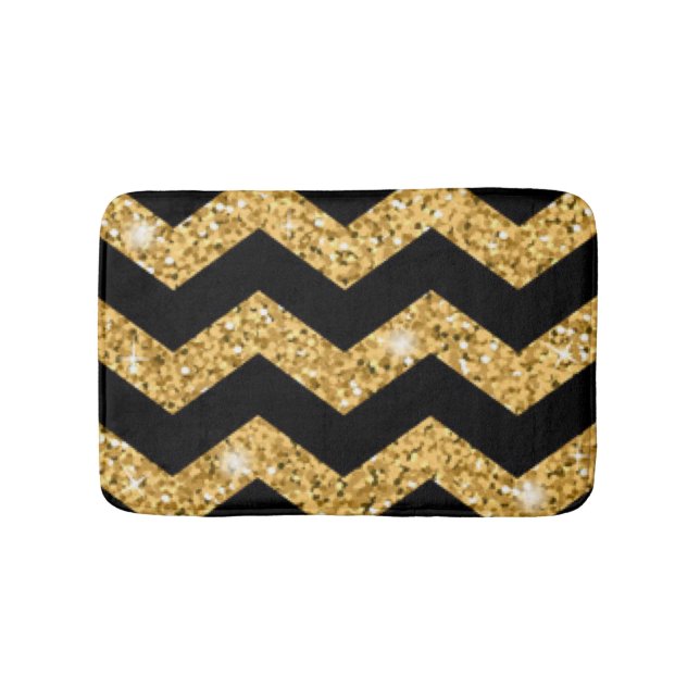 Chevron Black Gold Diamonds Bath Mat (Front)