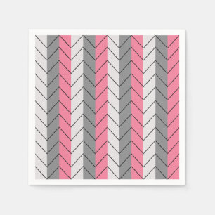 Chevron Black Grey Pink Chevron Stripes Party Napkin
