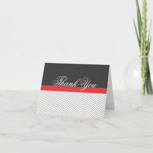 Chevron Black White Red Thank You Notes Cards