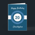 Chevron Blue 20th Birthday Card<br><div class="desc">A personalised blue 20th birthday card,  which you can easily personalise with his name on the front of the card. You can also personalise the inside card message if you wanted. This personalised 20th birthday card for him would make a great keepsake.</div>