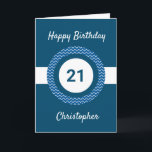 Chevron Blue 21st Birthday  Card<br><div class="desc">A personalised blue 21st birthday card,  which you can easily personalise with the age you need along with his name on the front of the card. You can easily personalise the inside card message if you wanted. This personalised 21st birthday card for him would make a great card keepsake.</div>