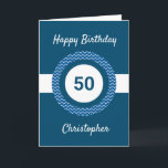 Chevron Blue 50th Birthday  Card<br><div class="desc">A personalised blue 50th birthday card,  which you can easily personalise with the age you need along with his name on the front of the card. You can easily personalise the inside card message if you wanted. This personalised 50th birthday card for him would make a unique keepsake.</div>