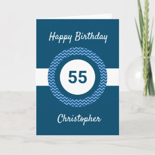 Chevron Blue 55th Birthday Card