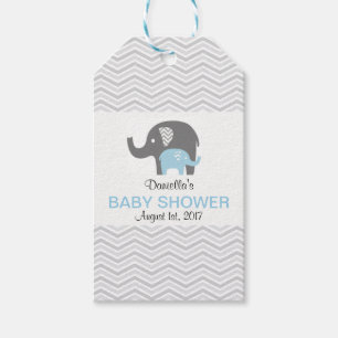 Chevron Blue Elephant Baby Shower Tag