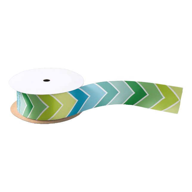 Chevron Blue Teal Aqua Lime Green Ribbon Satin Ribbon (Spool)