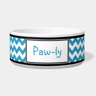 Chevron Blue & White Personalised Dog Bowl