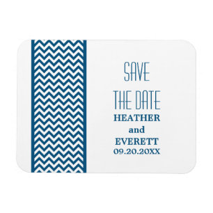 Chevron Border Save the Date Magnet, Blue Magnet