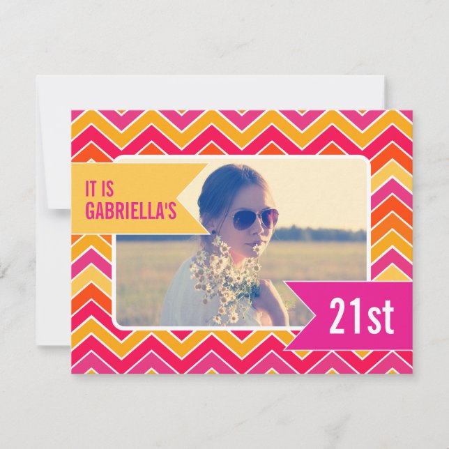 Chevron bright photo 21st birthday party invite (Front)