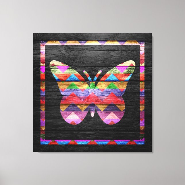 Chevron Butterfly Pattern on Wood Canvas Print (Front)