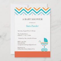 Chevron Carriage Baby Shower Invitation  |  Boy