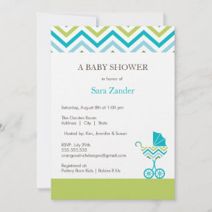 Chevron Carriage Baby Shower Invitation Boy