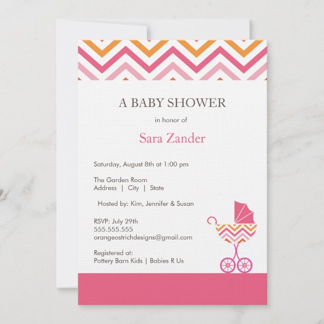 Chevron Carriage Baby Shower Invitation  |  Girl (Front)