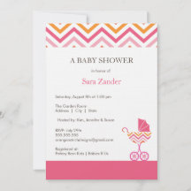 Chevron Carriage Baby Shower Invitation  |  Girl