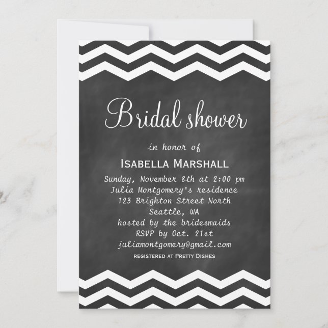 Chevron Chalkboard Bridal Shower Invitation (Front)