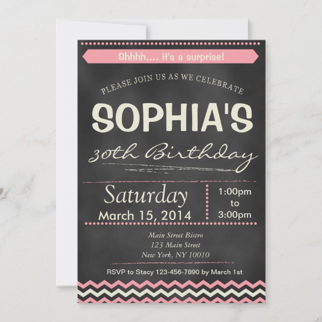 Chevron Chalkboard Surprise Birthday Invitation (Front)
