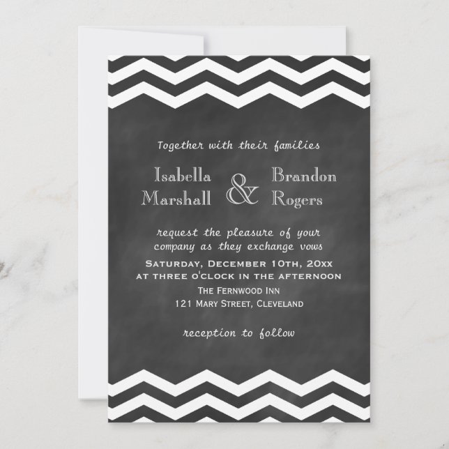 Chevron Chalkboard Wedding Invitation (Front)