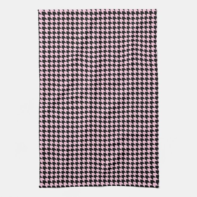 Chevron Checks Pink and Black Tea Towel (Vertical)