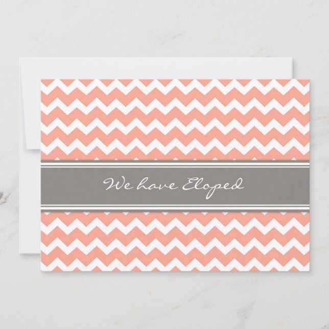 Chevron Coral Grey Elopement Announcement Cards (Front)