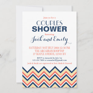 Chevron Couples Shower Invitation Coral And Blue