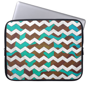 Chevron Cow Brown and Teal Print Laptop Sleeve