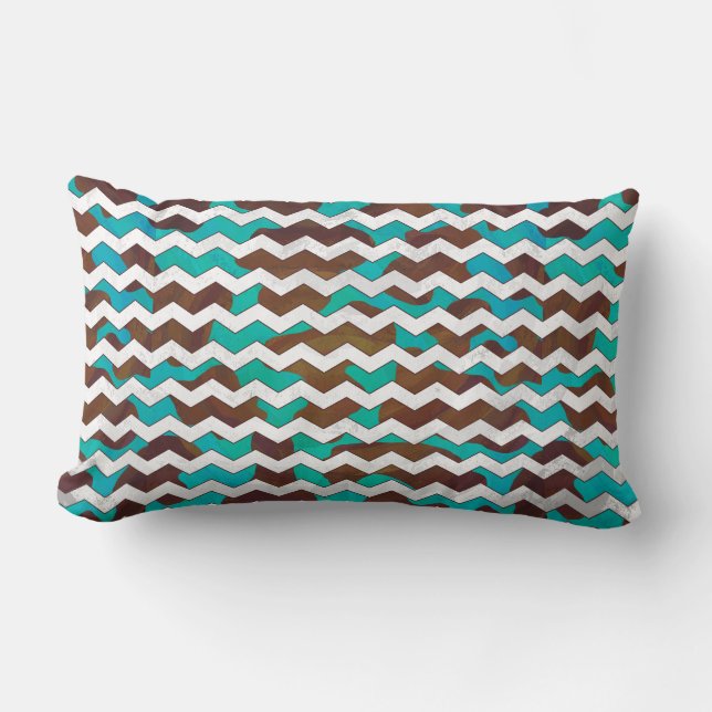 Chevron Cow Brown and Teal Print Lumbar Cushion (Front)