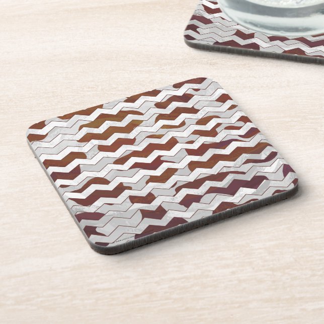 Chevron Cow Brown and White Print Coaster (Left Side)