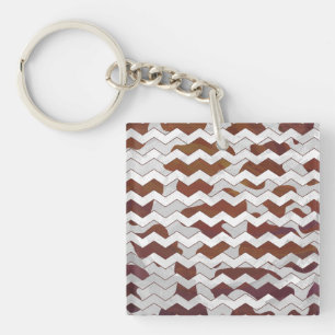Chevron Cow Brown and White Print Key Ring