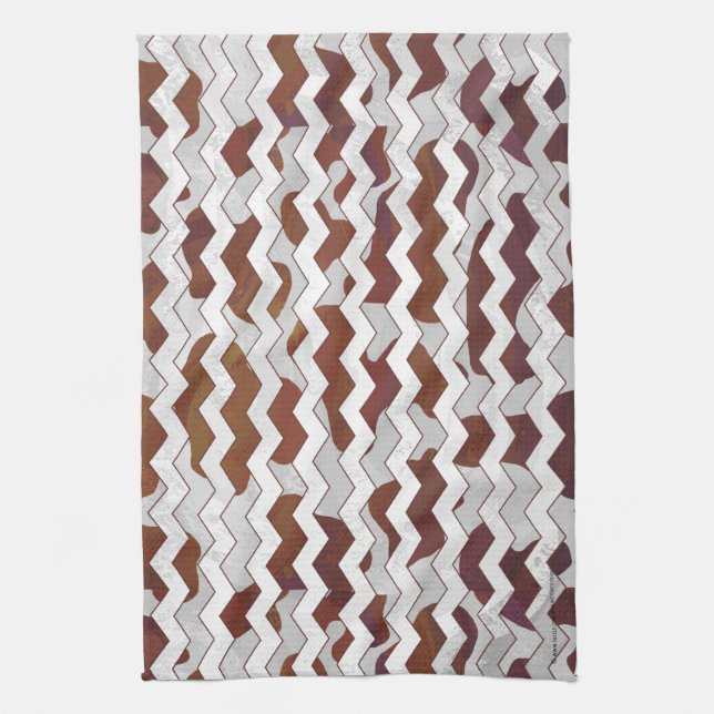 Chevron Cow Brown and White Print Tea Towel (Vertical)