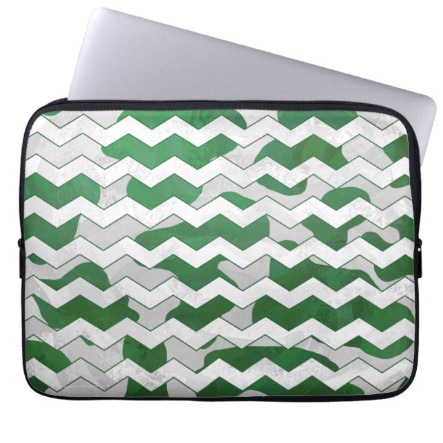 Chevron Cow Green and White Print Laptop Sleeve (Front)