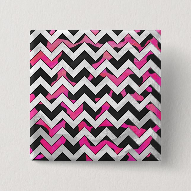 Chevron Cow Hot Pink and Black Print 15 Cm Square Badge (Front)
