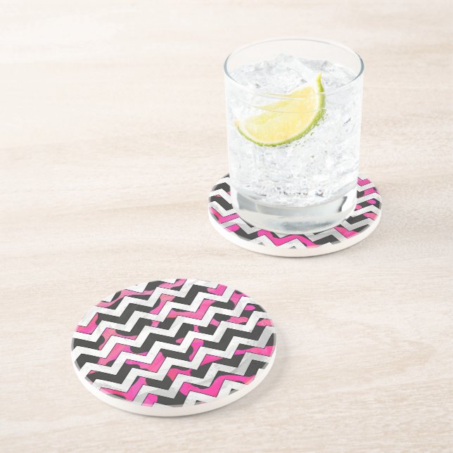 Chevron Cow Hot Pink and Black Print Coaster (Side)