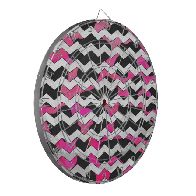 Chevron Cow Hot Pink and Black Print Dartboard (Front Left)