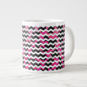 Chevron Cow Hot Pink and Black Print Large Coffee Mug