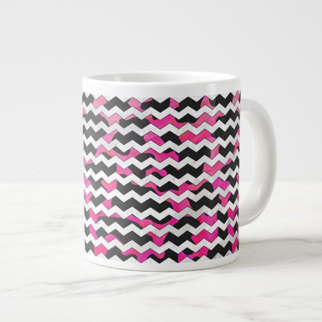 Chevron Cow Hot Pink and Black Print Large Coffee Mug (Front Right)