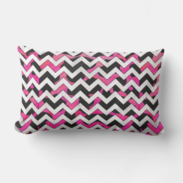 Chevron Cow Hot Pink and Black Print Lumbar Cushion (Front)