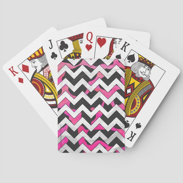Chevron Cow Hot Pink and Black Print Playing Cards (Back)