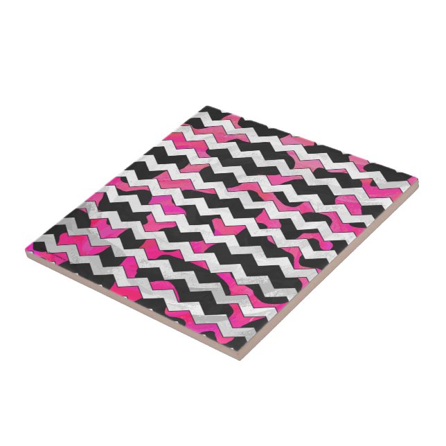 Chevron Cow Hot Pink and Black Print Tile (Side)