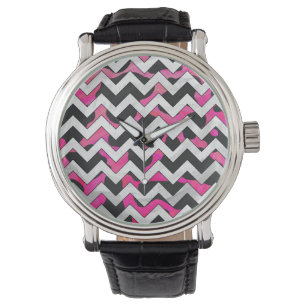 Chevron Cow Hot Pink and Black Print Watch
