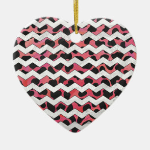 Chevron Cow Pink and Black Ceramic Tree Decoration